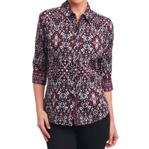 Foxcroft Black Multi Ava Heirloom Paisley Floral Print Button Down Shirt Blouse